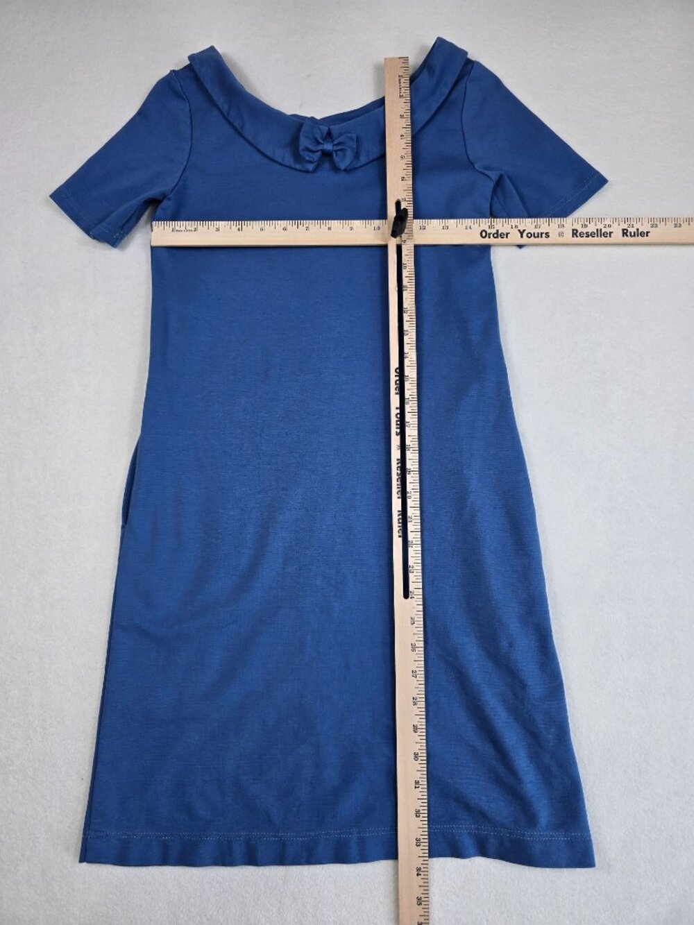 Le Muse Blue Short-Sleeve Dress Bow Detail & Pockets XS Womens Cotton Blend - Picture 6 of 6